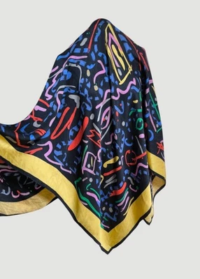 FENDI XL Jacquard Seda Negro Multicolor Bufanda Abstracto Avant Garde 52" Desteñido Foto 1 de 4