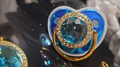 Strass Türkis Mit Zirkon Immi Schnuller Luxus Glitzer 0-18 Monat Schnullterkette - Bild 1 von 3