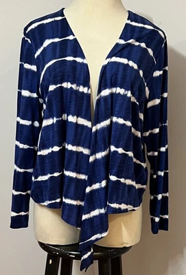 Belle by Kim Gravel Slub Knit  Shrug XLARGE BLUE & WHITE TIE DYE A475783 - Image 1 of 4
