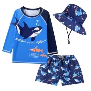 Toddlers Baby Boys' 3-Piece Rashguard Set Kids Bathing Suit Set with Hat UPF - Picture 1 of 5