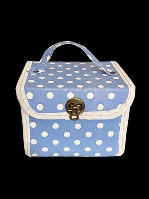 Vintage 1960's Children’s Blue & White Polka-Dot Box Purse - Imagem 1 de 4