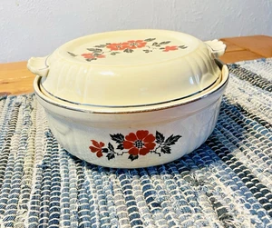 Vintage Hall's Red Poppy Silberrand Auflaufform mit Deckel USA Geschirr - Bild 1 von 6