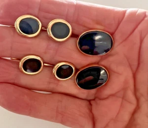 Vintage Lindsay 14 Karat Gold And Onyx Tuxedo Set Cufflinks 6 pc - Picture 1 of 8