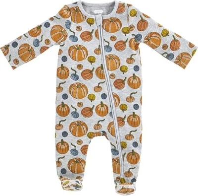 New Mud Pie Baby Unisex Baby Sleeper  0-3 mos PUMPKIN Footed Gray Thanksgiving - Image 1 of 2