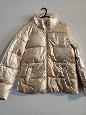 J Crew Women’s Primoloft Insulation Luxe metallic puffer zip jacket Rose Gold... - Image 1 of 4