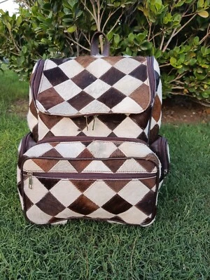 Handmade Patchwork Leather Backpack | Cowhide Travel Bag Boho Vintage Styles Bag - Image 1 of 4