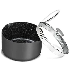3 Quart Saucepan with Lid, Hard Anodized Nonstick Sauce Pan with Strainer 3 QT - Picture 1 of 7