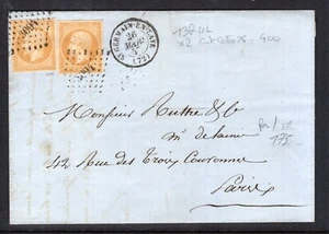 FRANCE / NAPOLEON IMPERF 1853  Y&T # 13B (x2) USED ON COVER WITH LOZENGE PC 3094 - Picture 1 of 3