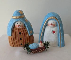 James Haddon Carved Wood Snowman Nativity Christmas Figures Signed - Picture 1 of 13