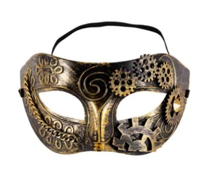 Máscara Steampunk Dorada Lisa Para Hombre Mascarada Cosplay Vintage Elegante Vestido CT01285 - Imagen 1 de 2