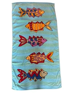 Colorful Fish Beach Towel Water Blue Green 55” x30" Cotton Sultans Linens - Picture 1 of 8