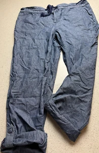 TOMMY HILFIGER LINEN BLEND BLUE ADJUSTABLE CAPRI PANTS SZ L - Picture 1 of 9
