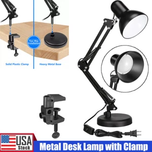 Metal Desk Lamp with Clamp Swing Arm Adjustable Gooseneck Table Lamp Desk Lights - Picture 1 of 11