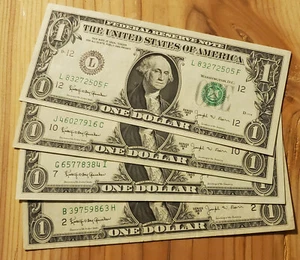 1963-B PARTIAL SET Federal Reserve Note $1 Dollar Bills, 4 of 12 Districts - Picture 1 of 9