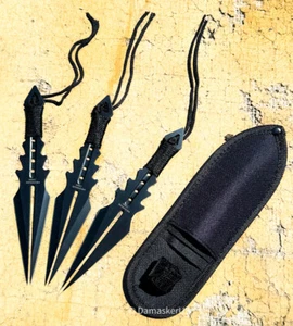 7.5" Split Blade Throwing Knife W/ Black Cord Wrapped Handle 3pc Set - Picture 1 of 2