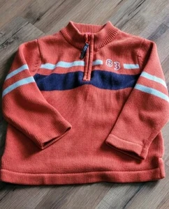 Hanna Andersson Boys Orange Striped 1/4 Zip 100% Cotton Sweater 100 - Picture 1 of 3