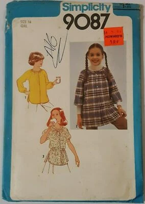 VINTAGE 1979, SIMPLICITY #9087 GIRLS' SIZE 14 PULLOVER TUNIC & BELT PATTERN UC - Image 1 of 4