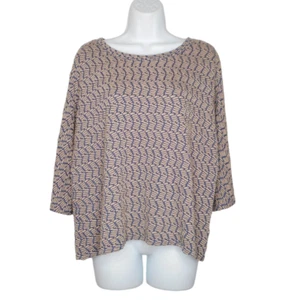 Habitat Top Damen XS Beige Blau Viskose Mischung Struktur Oversized Boxy Langenlook - Bild 1 von 8