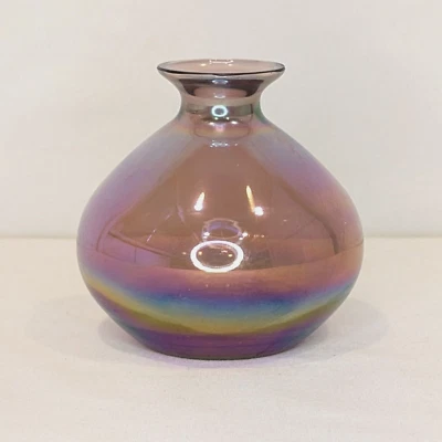Vintage Iridescent Purple Art Glass Perfume Bottle 3 3/8" Bud Vase - Image 1 of 4