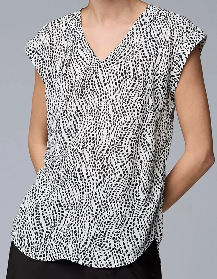 Blusa Top Camisa Simply Vera Wang Manchas Blancas y Negras Talla Grande/L - Nueva Foto 1 de 1