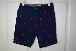 Mini Boden Chino Shorts Navy Blue Salsa Red Skull Embroidery Size 12 Twill