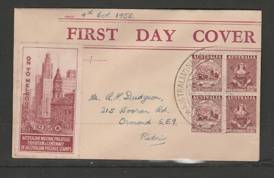 Australia Scott# 229a Block Cover Red Stamp    Australian Nat. Phil. Expo 1950 - Image 1 of 2