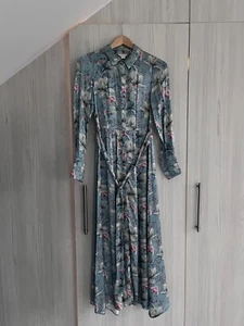 Monsoon size 8 dress used - floral silk feel long sleeve button front with belt - Picture 1 of 2
