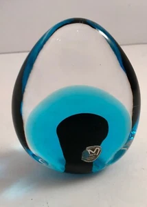 Pisapapeles Ronneby Suecia vintage MCM FM Konstglas arte vidrio plano forma huevo - Imagen 1 de 12