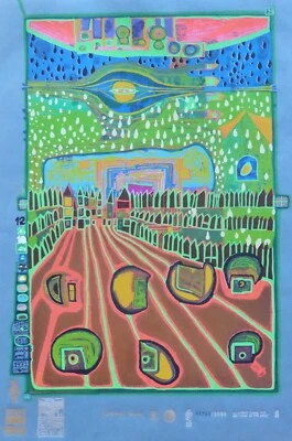 Friedensreich Hundertwasser Street of Survivors signed mixed media rainy day - Image 1 of 4