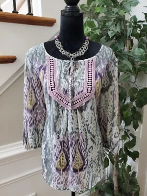Marc Bouwer Multicolor Long Sleeve Round Neck Drawstring Top Blouse Size Large - Image 1 of 4