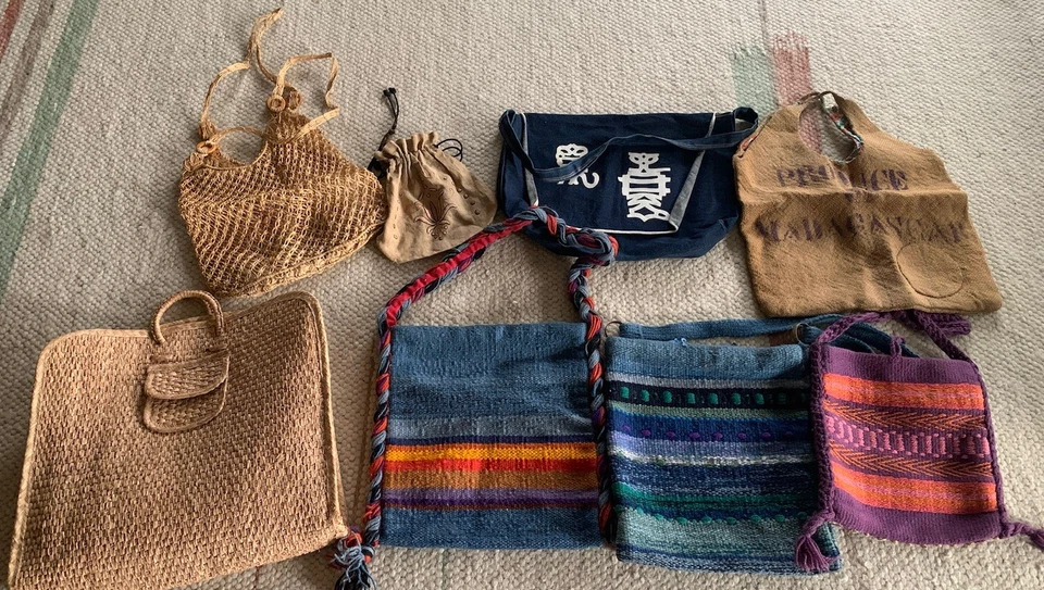 BOLSOS VINTAGE lote de 8 - Paja de Playa, Bairbre Irlanda, hechos a mano, macramé Foto 1 de 4