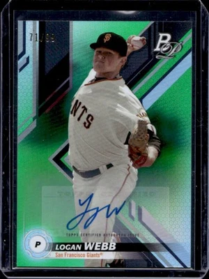 2019 Bowman Platinum Logan Webb Top Prospects Auto Green #71/99 Giants - Image 1 of 2