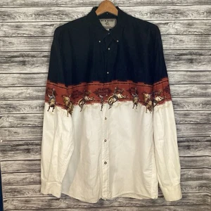 Bit & Bridle Shirt Mens XL Multicolor AOP Rodeo Print Long Sleeve Western Cowboy - Picture 1 of 8