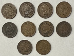 Lot Of 10 Indian Head Pennies Key Dates 1898 - Picture 1 of 2