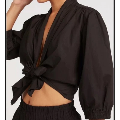 Cárdigan Anthropologie Erin Fetherston Bette Corbata Frontal Negro Talla 12 Boho Foto 1 de 4