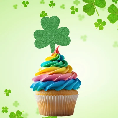 Trébol Brillo Cupcake Topper Día de San Patricio, Irlanda, Irlandés Paquete de 12 Foto 1 de 4