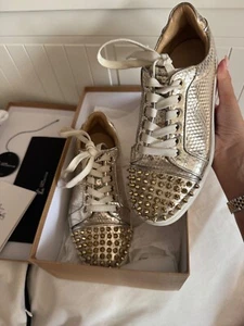 Christian Louboutin Vieira spikes Orlato flat calf gold Trainers EU36.5 UK 3.5 - Picture 1 of 12