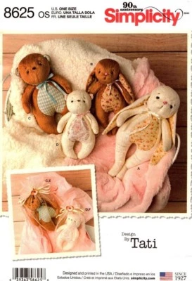 Simplicity Sewing Pattern 8625 Rabbit Bear Teddy Soft Toy Gift Bags Design Tati - image 1 of 2