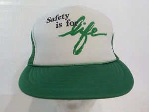 VTG Safety is For Life Trucker Hat Ball Cap Green / White Regular Size Headmost - Picture 1 of 8