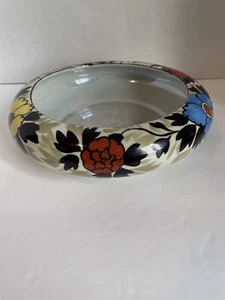 Vintage MCM Unusual Colors Lusterware Bulb Bowl Large Blue Yellow Red Flowers - Picture 1 of 9