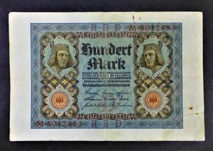 GERMANY 100 MARK 1920 - WEIMAR REPUBLIC  ERA - REICHSKASSENSCHEIN Bank Note