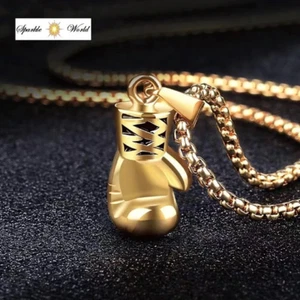 Gold Plated Fitness Boxing Glove Pendant for Men & Women Sports Necklace - Picture 1 of 6
