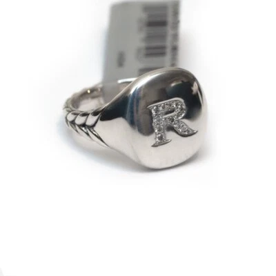 Anillo DAVID YURMAN Nuevo Pavé Inicial Letra R Pinky en Diamante y Plata Talla 5 Foto 1 de 4