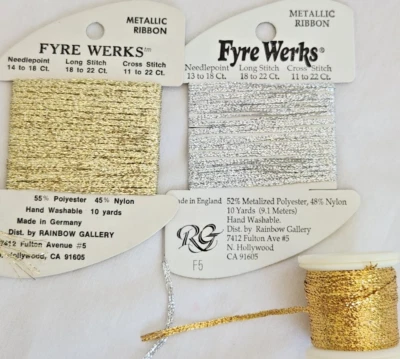 Metallic Ribbon in Gold and Silver for  Embroidery, Long Stitch, Cross Stitch - Image 1 of 4