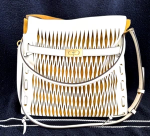 Tory Burch LEE RADZIWILL Double Bag PURE WHITE Handbag Satchel Leather - Picture 1 of 12