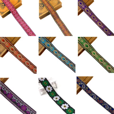 7 Yards Vintage Floral Brocade Jacquard Ribbon Trim Fringe DIY Upholstery Craft - Image 1 of 4