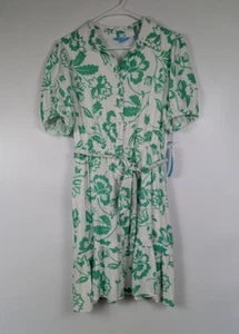 Draper James RSVP Green White Floral Puff Sleeve Shirt Dress with Belt Large NWT - Picture 1 of 11