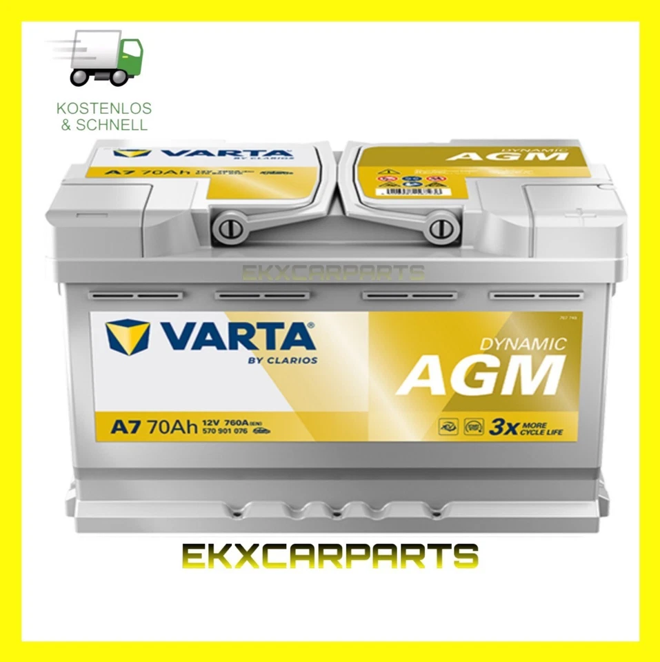 Neue Version Gelb VARTA A7 Yellow Dynamic AGM 70Ah 12V StartStop Plus 570901076