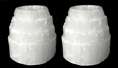 SET of 2 HANDMADE Selenite Crystal Candle Holder Natural Tower Tea Light Lamp Wh - Image 1 of 4