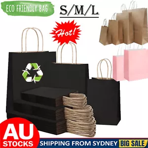 Kraft Paper Bags Gift Shopping Carry Craft Brown Black Retail Bag with Handles - Picture 1 of 23
